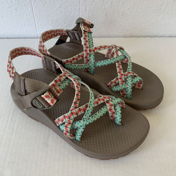 Chaco Womens 6 Sandals XZ2 Strappy Coral Teal Tan Dolman Pine Water Hiking - Picture 1 of 8